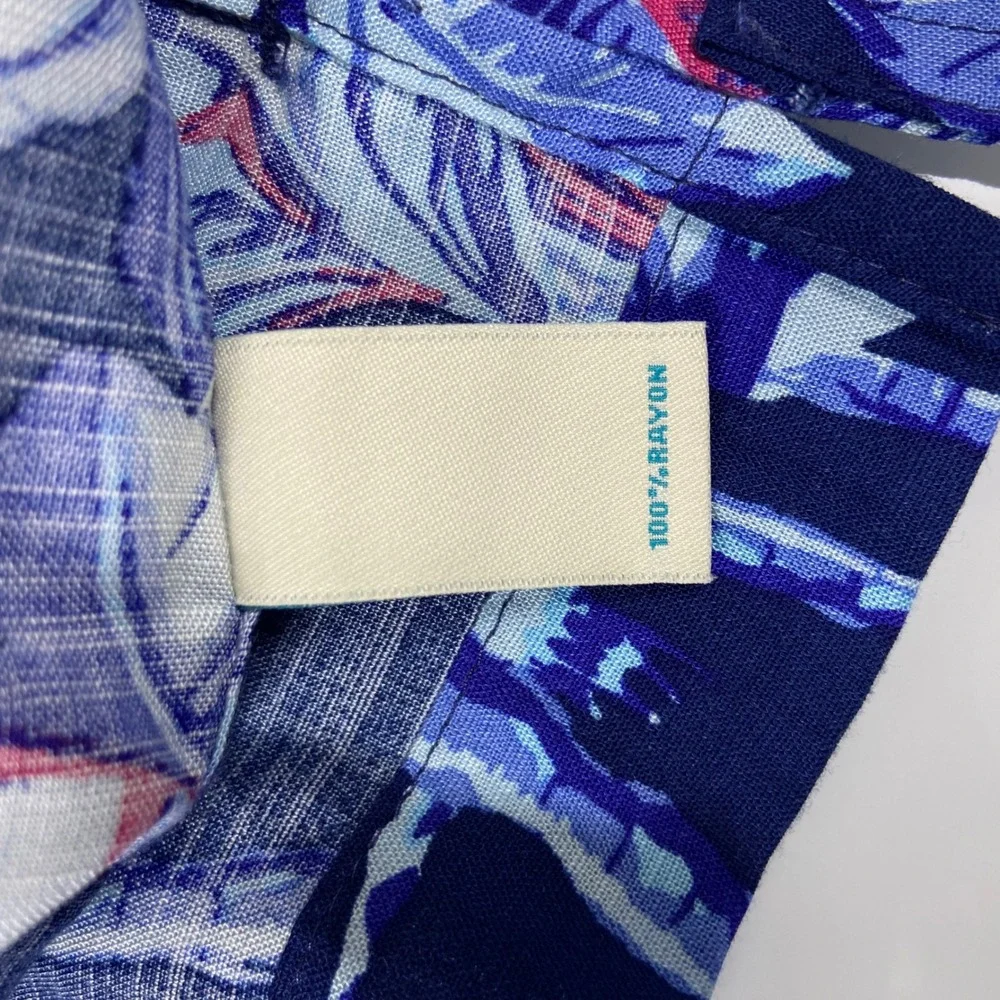 Caribbean Mens Large Tropical Palm Tree‎ Pajama Hawaiian Blue Button Up New